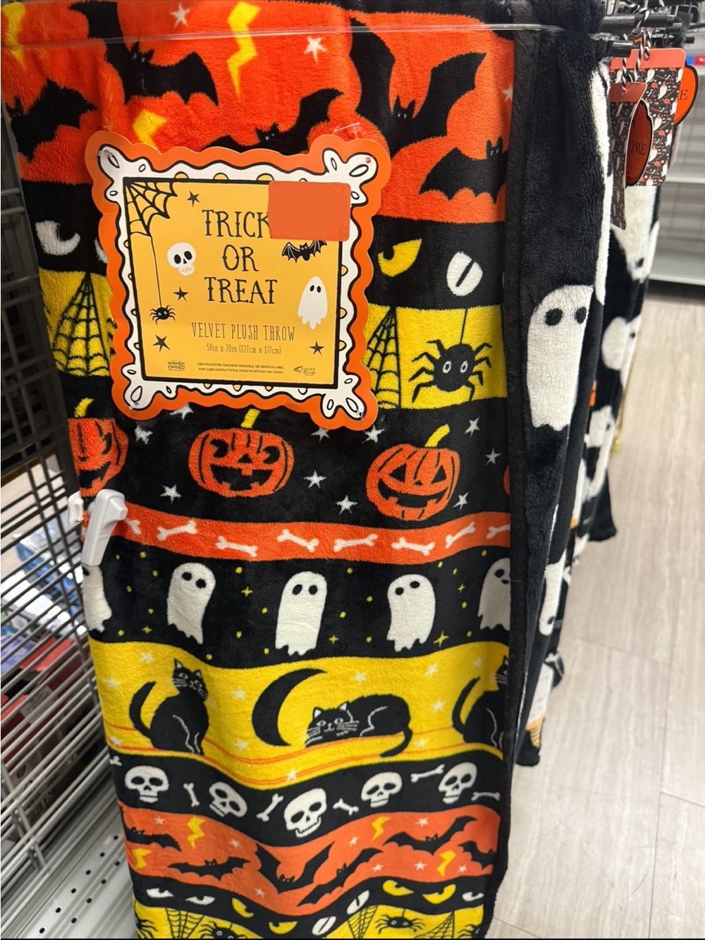 Trick or Treat Velvet Plush Halloween Throw Blanket - Orange, Black, Yellow
